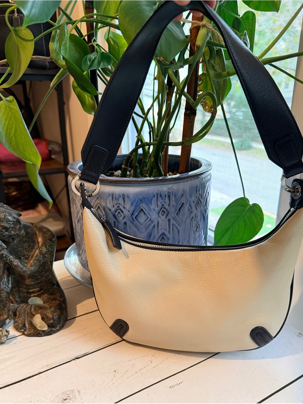 DKNY | Two-Toned Grained Leather Crescent Hobo Bag